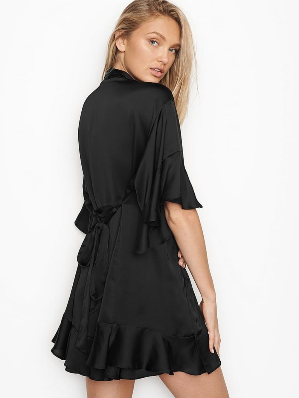 NWT Victoria's Secret Georgette Flounce Robe Black XS/ Small #A2001 - Picture 4 of 8